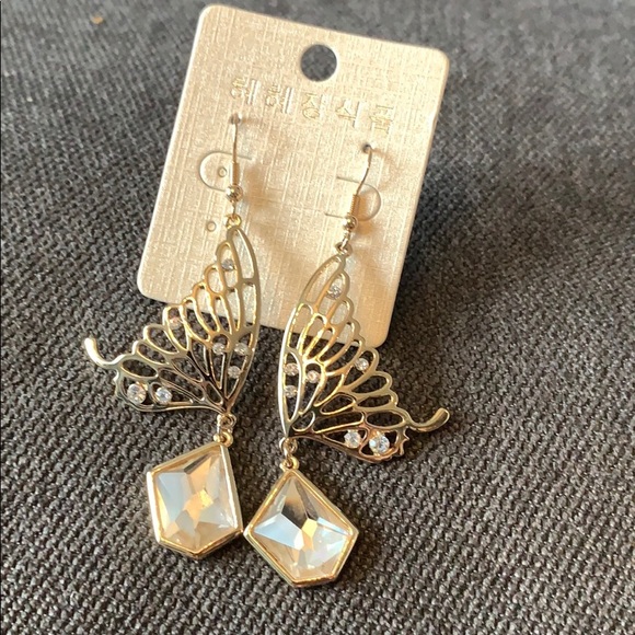New Butterfly gold crystal earrings - Picture 2 of 3